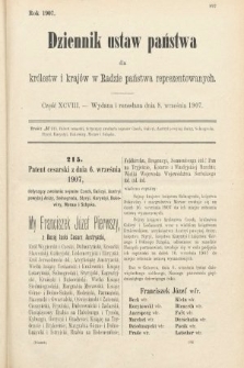 Dziennik Ustaw Państwa dla Królestw i Krajów w Radzie Państwa Reprezentowanych. 1907, cz. 98