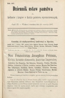 Dziennik Ustaw Państwa dla Królestw i Krajów w Radzie Państwa Reprezentowanych. 1907, cz. 102