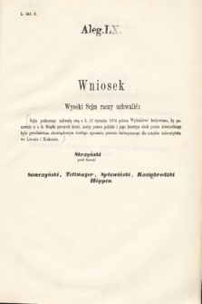 [Kadencja III, sesja VI, al. 60] Alegata do Sprawozdań Stenograficznych z Szóstej Sesyi Trzeciego Peryodu Sejmu Krajowego Królestwa Galicyi i Lodomeryi Wraz z Wielkiem Księstwem Krakowskiem z roku 1875. Alegat 60