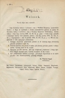 [Kadencja III, sesja VI, al. 66] Alegata do Sprawozdań Stenograficznych z Szóstej Sesyi Trzeciego Peryodu Sejmu Krajowego Królestwa Galicyi i Lodomeryi Wraz z Wielkiem Księstwem Krakowskiem z roku 1875. Alegat 66