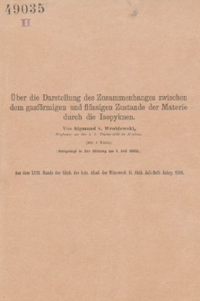 Über die Darstellung des Zusammenhanges zwischen dem gasförmigen und flüssigen Zustande der Materie durch die Isopyknen