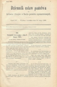 Dziennik Ustaw Państwa dla Królestw i Krajów w Radzie Państwa Reprezentowanych. 1903, cz. 14