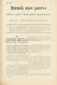 Dziennik Ustaw Państwa dla Królestw i Krajów w Radzie Państwa Reprezentowanych. 1903, cz. 29