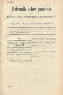 Dziennik Ustaw Państwa dla Królestw i Krajów w Radzie Państwa Reprezentowanych. 1903, cz. 35