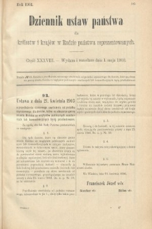 Dziennik Ustaw Państwa dla Królestw i Krajów w Radzie Państwa Reprezentowanych. 1903, cz. 38