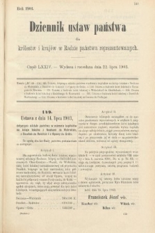 Dziennik Ustaw Państwa dla Królestw i Krajów w Radzie Państwa Reprezentowanych. 1903, cz. 74