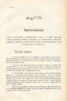 [Kadencja III, sesja VI, al. 107] Alegata do Sprawozdań Stenograficznych z Szóstej Sesyi Trzeciego Peryodu Sejmu Krajowego Królestwa Galicyi i Lodomeryi Wraz z Wielkiem Księstwem Krakowskiem z roku 1875. Alegat 107