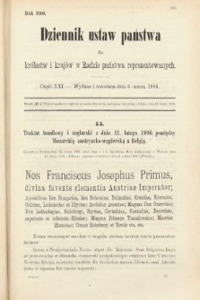 Dziennik Ustaw Państwa dla Królestw i Krajów w Radzie Państwa Reprezentowanych. 1906, cz. 21