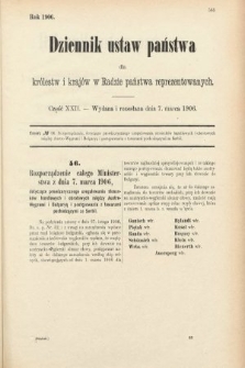 Dziennik Ustaw Państwa dla Królestw i Krajów w Radzie Państwa Reprezentowanych. 1906, cz. 22