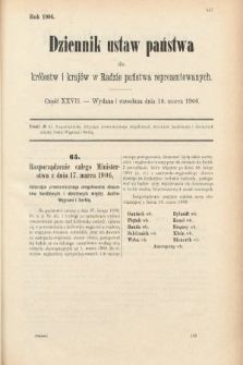 Dziennik Ustaw Państwa dla Królestw i Krajów w Radzie Państwa Reprezentowanych. 1906, cz. 27