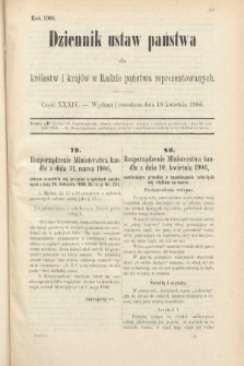 Dziennik Ustaw Państwa dla Królestw i Krajów w Radzie Państwa Reprezentowanych. 1906, cz. 34