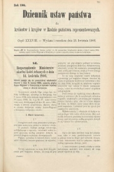 Dziennik Ustaw Państwa dla Królestw i Krajów w Radzie Państwa Reprezentowanych. 1906, cz. 38