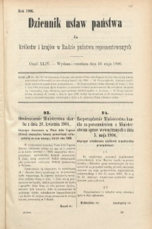 Dziennik Ustaw Państwa dla Królestw i Krajów w Radzie Państwa Reprezentowanych. 1906, cz. 44