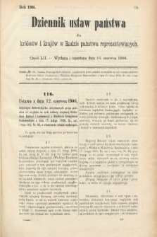 Dziennik Ustaw Państwa dla Królestw i Krajów w Radzie Państwa Reprezentowanych. 1906, cz. 52