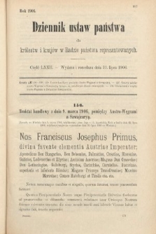 Dziennik Ustaw Państwa dla Królestw i Krajów w Radzie Państwa Reprezentowanych. 1906, cz. 72