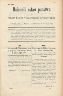 Dziennik Ustaw Państwa dla Królestw i Krajów w Radzie Państwa Reprezentowanych. 1906, cz. 85