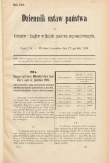 Dziennik Ustaw Państwa dla Królestw i Krajów w Radzie Państwa Reprezentowanych. 1906, cz. 104