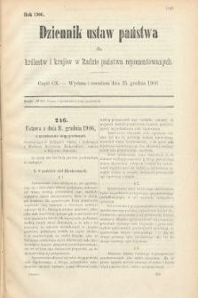 Dziennik Ustaw Państwa dla Królestw i Krajów w Radzie Państwa Reprezentowanych. 1906, cz. 110