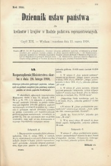 Dziennik Ustaw Państwa dla Królestw i Krajów w Radzie Państwa Reprezentowanych. 1910, cz. 19