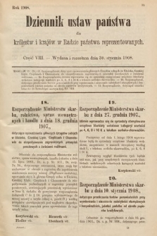 Dziennik Ustaw Państwa dla Królestw i Krajów w Radzie Państwa Reprezentowanych. 1908, cz. 8