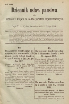 Dziennik Ustaw Państwa dla Królestw i Krajów w Radzie Państwa Reprezentowanych. 1908, cz. 10