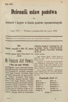 Dziennik Ustaw Państwa dla Królestw i Krajów w Radzie Państwa Reprezentowanych. 1908, cz. 25