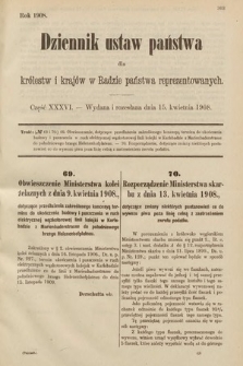 Dziennik Ustaw Państwa dla Królestw i Krajów w Radzie Państwa Reprezentowanych. 1908, cz. 36