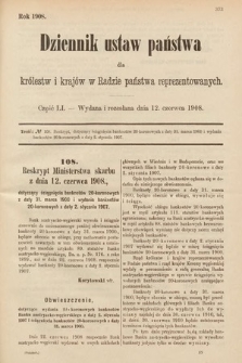 Dziennik Ustaw Państwa dla Królestw i Krajów w Radzie Państwa Reprezentowanych. 1908, cz. 51