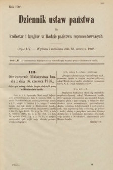 Dziennik Ustaw Państwa dla Królestw i Krajów w Radzie Państwa Reprezentowanych. 1908, cz. 55