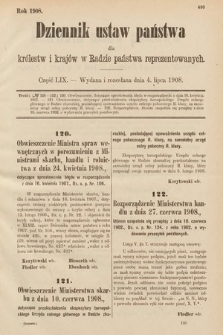 Dziennik Ustaw Państwa dla Królestw i Krajów w Radzie Państwa Reprezentowanych. 1908, cz. 59