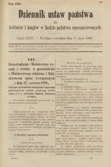 Dziennik Ustaw Państwa dla Królestw i Krajów w Radzie Państwa Reprezentowanych. 1908, cz. 64
