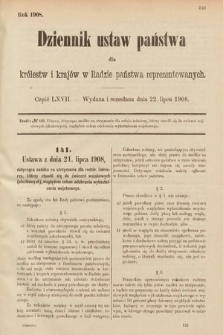 Dziennik Ustaw Państwa dla Królestw i Krajów w Radzie Państwa Reprezentowanych. 1908, cz. 67