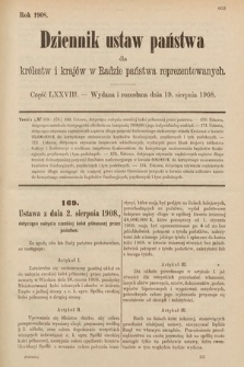 Dziennik Ustaw Państwa dla Królestw i Krajów w Radzie Państwa Reprezentowanych. 1908, cz. 78