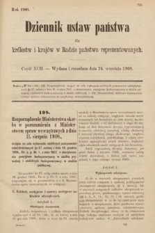 Dziennik Ustaw Państwa dla Królestw i Krajów w Radzie Państwa Reprezentowanych. 1908, cz. 92