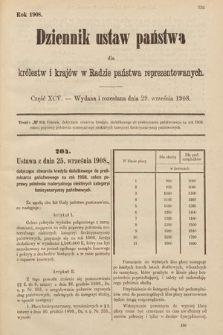 Dziennik Ustaw Państwa dla Królestw i Krajów w Radzie Państwa Reprezentowanych. 1908, cz. 95