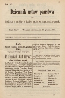 Dziennik Ustaw Państwa dla Królestw i Krajów w Radzie Państwa Reprezentowanych. 1908, cz. 114