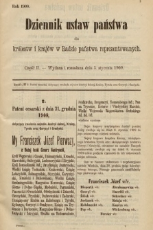 Dziennik Ustaw Państwa dla Królestw i Krajów w Radzie Państwa Reprezentowanych. 1909, cz. 2