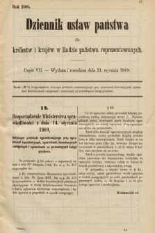 Dziennik Ustaw Państwa dla Królestw i Krajów w Radzie Państwa Reprezentowanych. 1909, cz. 7