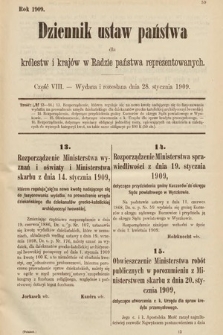 Dziennik Ustaw Państwa dla Królestw i Krajów w Radzie Państwa Reprezentowanych. 1909, cz. 8
