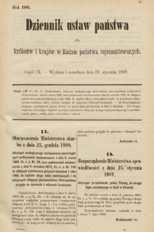 Dziennik Ustaw Państwa dla Królestw i Krajów w Radzie Państwa Reprezentowanych. 1909, cz. 9