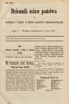 Dziennik Ustaw Państwa dla Królestw i Krajów w Radzie Państwa Reprezentowanych. 1909, cz. 10