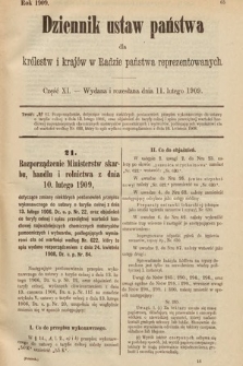 Dziennik Ustaw Państwa dla Królestw i Krajów w Radzie Państwa Reprezentowanych. 1909, cz. 11