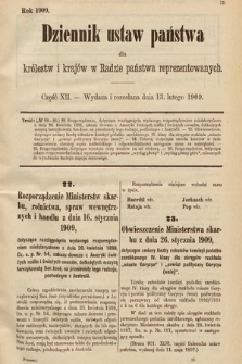 Dziennik Ustaw Państwa dla Królestw i Krajów w Radzie Państwa Reprezentowanych. 1909, cz. 12