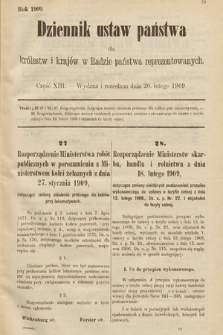 Dziennik Ustaw Państwa dla Królestw i Krajów w Radzie Państwa Reprezentowanych. 1909, cz. 13