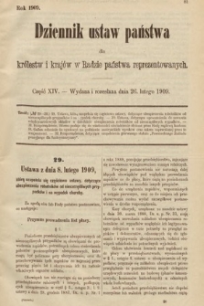 Dziennik Ustaw Państwa dla Królestw i Krajów w Radzie Państwa Reprezentowanych. 1909, cz. 14