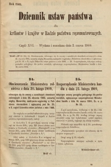 Dziennik Ustaw Państwa dla Królestw i Krajów w Radzie Państwa Reprezentowanych. 1909, cz. 16