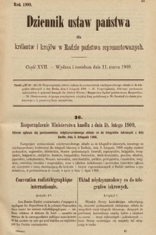 Dziennik Ustaw Państwa dla Królestw i Krajów w Radzie Państwa Reprezentowanych. 1909, cz. 17