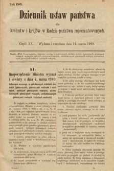 Dziennik Ustaw Państwa dla Królestw i Krajów w Radzie Państwa Reprezentowanych. 1909, cz. 20