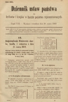 Dziennik Ustaw Państwa dla Królestw i Krajów w Radzie Państwa Reprezentowanych. 1909, cz. 21