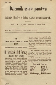 Dziennik Ustaw Państwa dla Królestw i Krajów w Radzie Państwa Reprezentowanych. 1909, cz. 22
